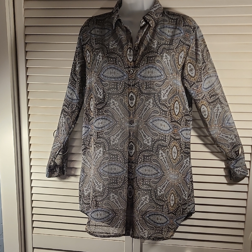 J. Jill Paisley Button Down Shirt - Black, Gray, Blue